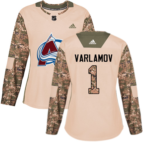 Adidas Avalanche #1 Semyon Varlamov Camo Authentic Veterans Day Women's Stitched NHL Jersey